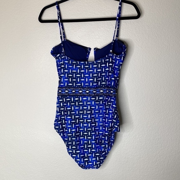 La Blanca daily grind bandeau swimsuit one-piece shoulder strap blue white EUC - Picture 5 of 6
